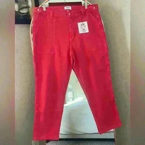pistola Pants - Pistola Erin High Rise Utility Crop Straight Leg Pant Hibiscus Size 33 Women NWT